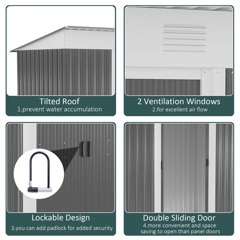 Outsunny Backyard  3.6 ft. W x 5.8 ft. D Metal Traditional Storage Shed