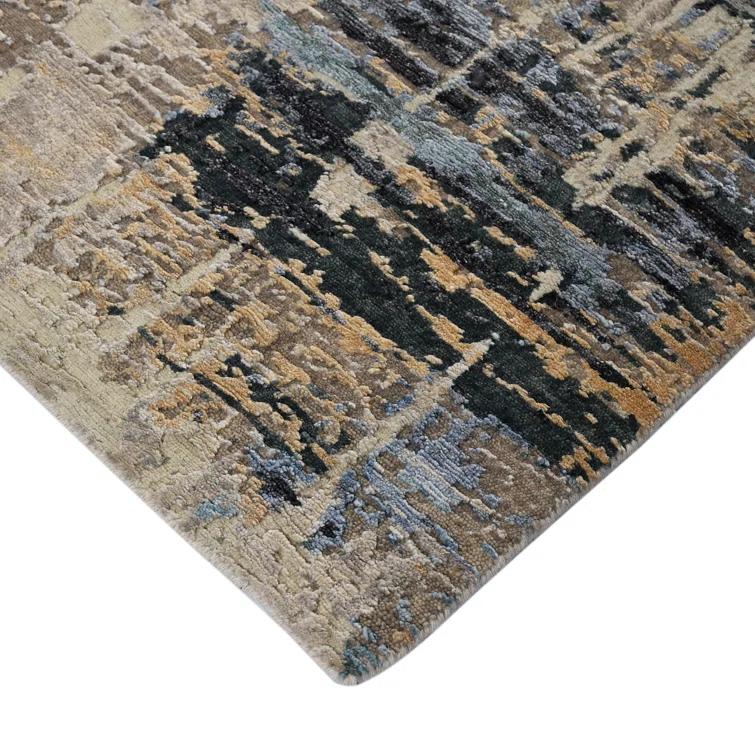 AMER Rugs Serena Abstract Hand-Knotted Wool/Viscose Area Rug in Gray/Ivory