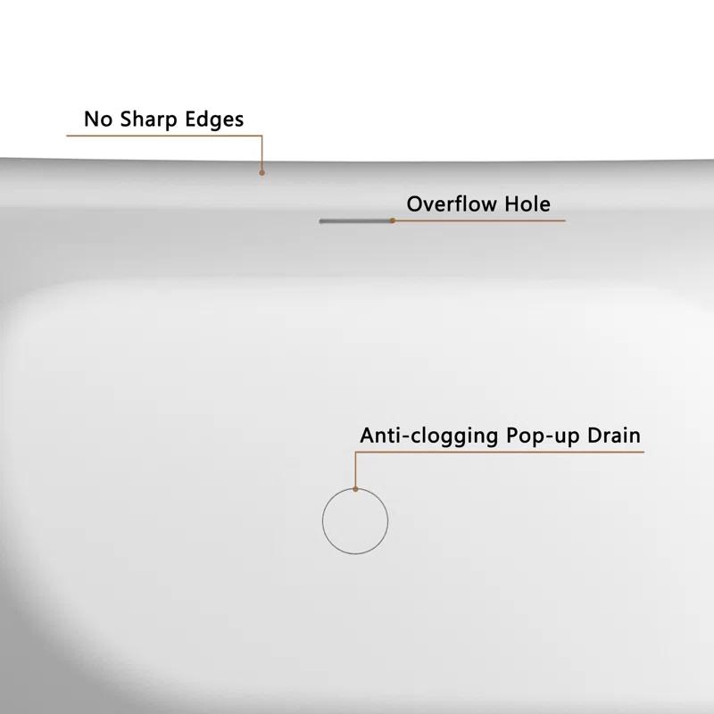 CASAINC Crescent 67.13"x 29.53" Solid Surface Stone Freestanding Soaking Bathtub CA06004S67MW