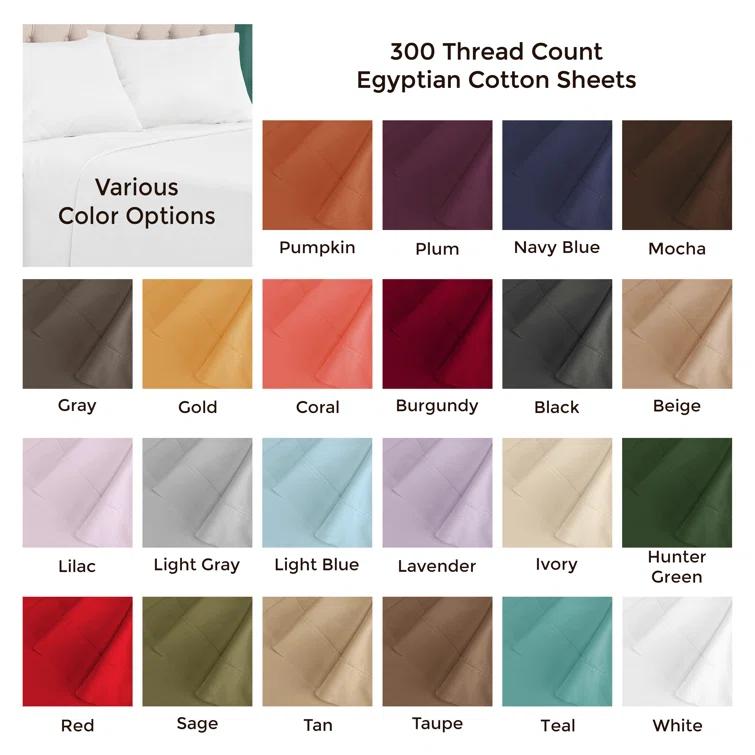 Superior Egyptian Cotton 300 Thread Count Solid Deep Pocket Bed Sheet Set