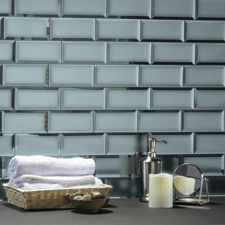 Abolos Frosted Reflections 3 in. x 6 in. Matte Glass Mirror Beveled Subway Decorative Kitchen & Bathroom Wall Tile