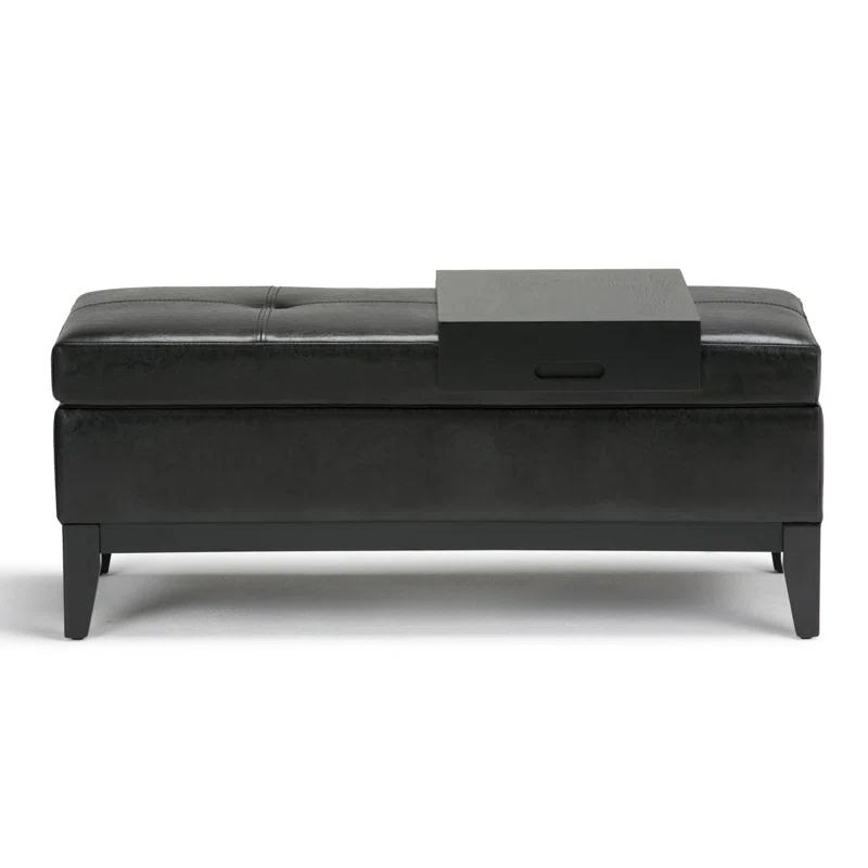Simpli Home Oregon 42"W Upholstered Storage Ottoman Bench with Lift-Top Lid and Tray