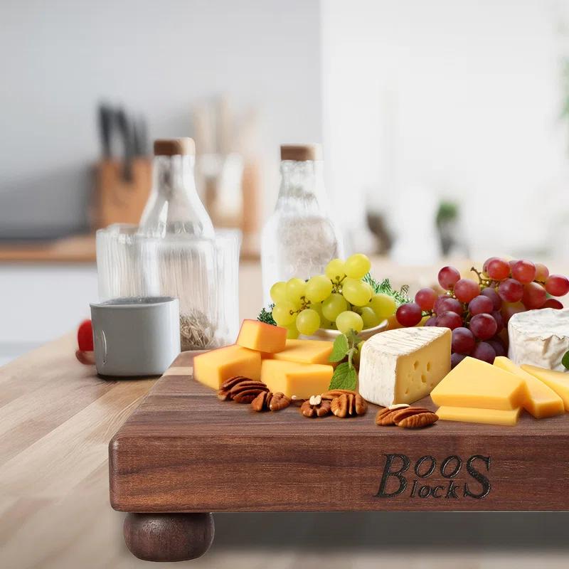 John Boos Gift 1.5" Edge Grain Walnut 12" Square Cutting Board with Wood Feet