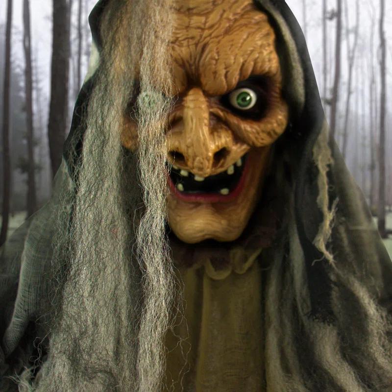 Haunted Hill Farm Life-Size Poseable Witch with Lights and Sound, Indoor/Covered Outdoor Halloween Decoration