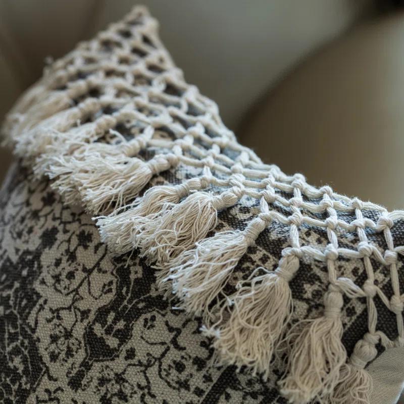 DEERLUX 16" Handwoven Cotton Throw Pillow Cover with Traditional Pattern and Tasseled Top without Cushion