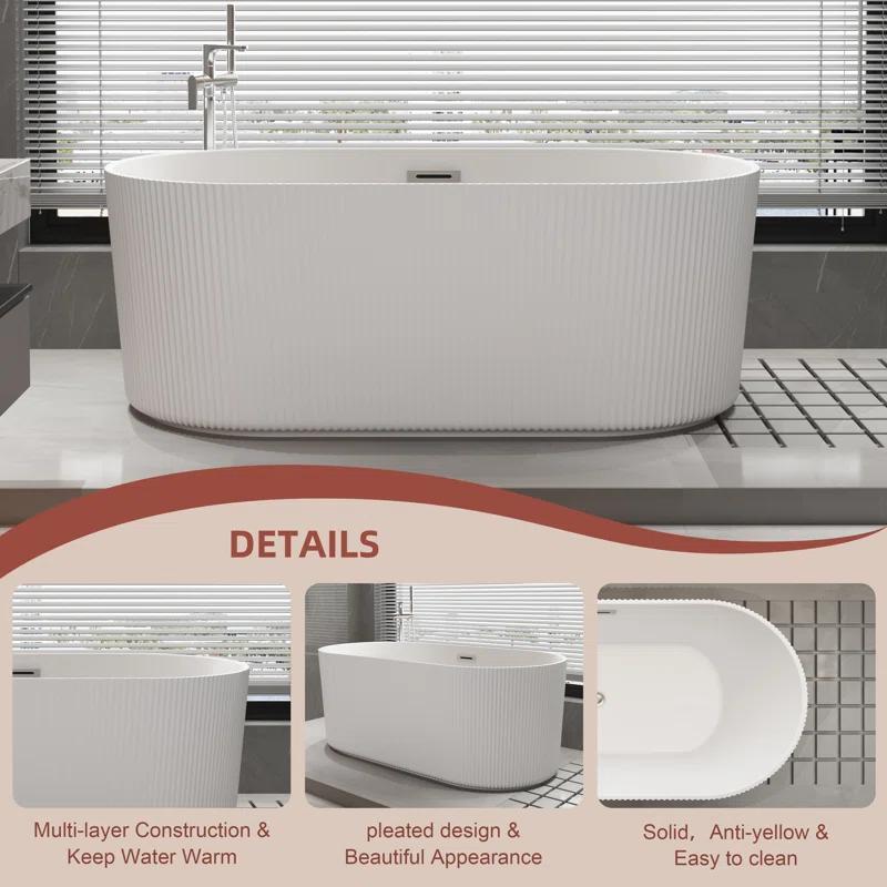 KDK HOME 67 in Freestanding Bathtub Acrylic Deep Soaking Tubs with Overflow