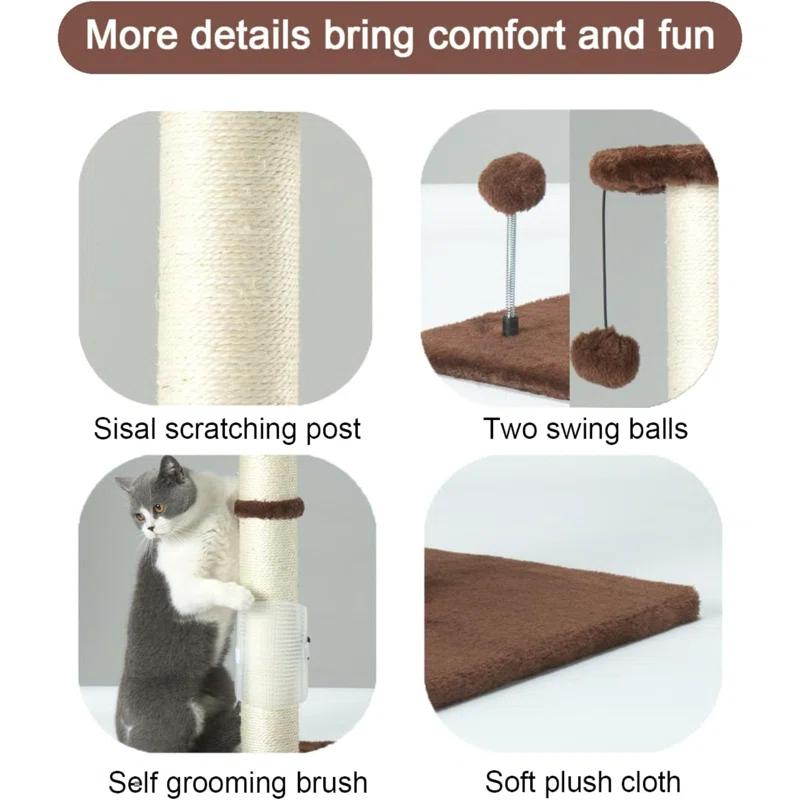 Tucker Murphy Pet™ 32" Tall Cat Scratching Post Sisal Rope Scratch Posts With Hanging Ball And Self-Massage Brush Vertical Scratcher For Indoor Cats And Kittens(Brown 32Inches)