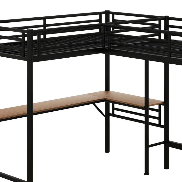 Mason & Marbles Double Twin Size Loft Beds, Metal L-Shaped Loft Bed Frame With Two Desk