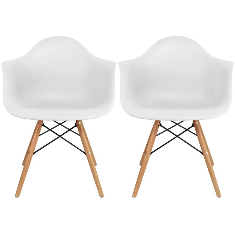 George Oliver Set of 2 Modern Dining Side Chairs from Molded Plastic Armchair Shell with Natural Wooden Legs (Set of 2)