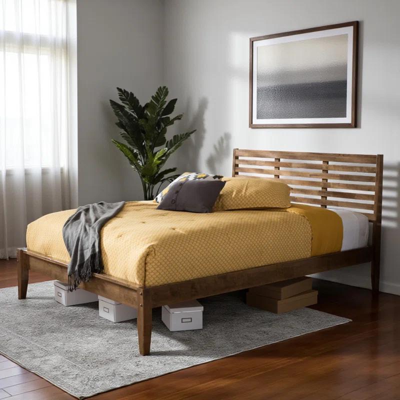 Steelside™ Winfree modern design & rustic charm, Queen Slat Bed, Walnut Brown 40.95'' H X 61.23'' W X 84.24'' L
