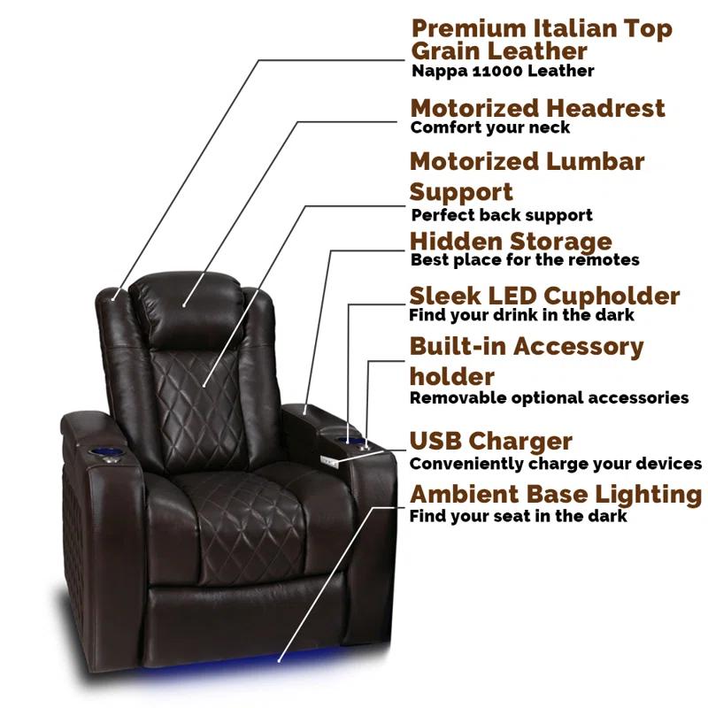 Orren Ellis Tuscany Leather Home Theater Seating with Cup Holder