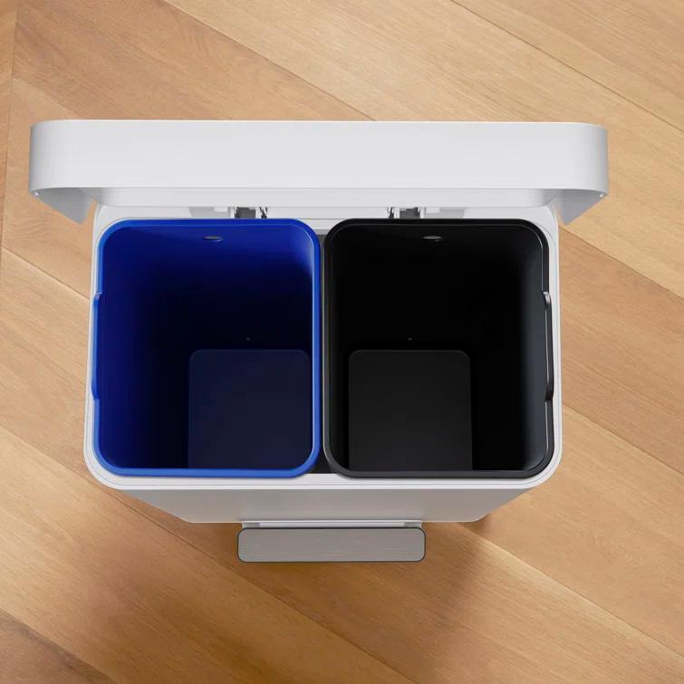 Reset 11 Gallon Dual Compartment Kitchen Trash Can, Stainless Steel Step Trash Can