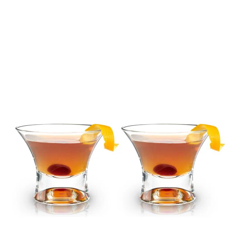 Viski Raye Heavy Base Stemless Crystal Manhattan Glasses (Set of 2)