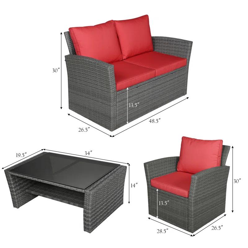 4 Piece Rattan Sofa Seating Group with Cushions