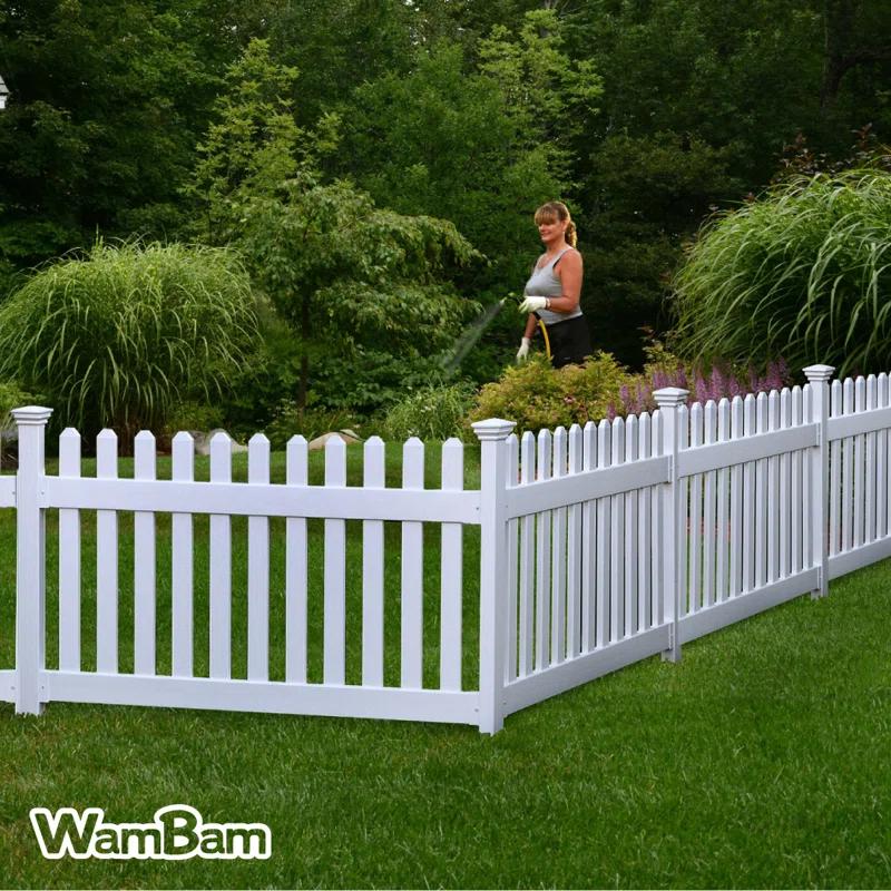 WamBam No-Dig Fence 3ft H x 6ft W (1 Panel + 1 Post) No Dig WamBam Newport Fence Kit, White Vinyl Picket Fence, Easy Install Outdoor Fence for Backyard or Patio, DIY Decorative Fencing, ZP19002