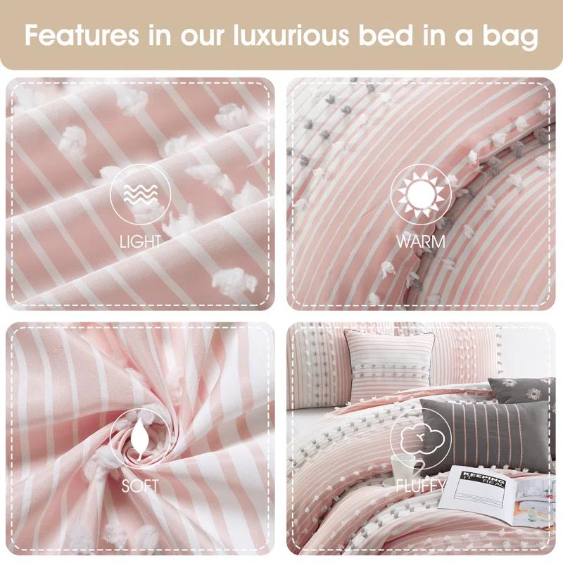 Clarion Pink 7 Piece Chic Striped Comforter Set