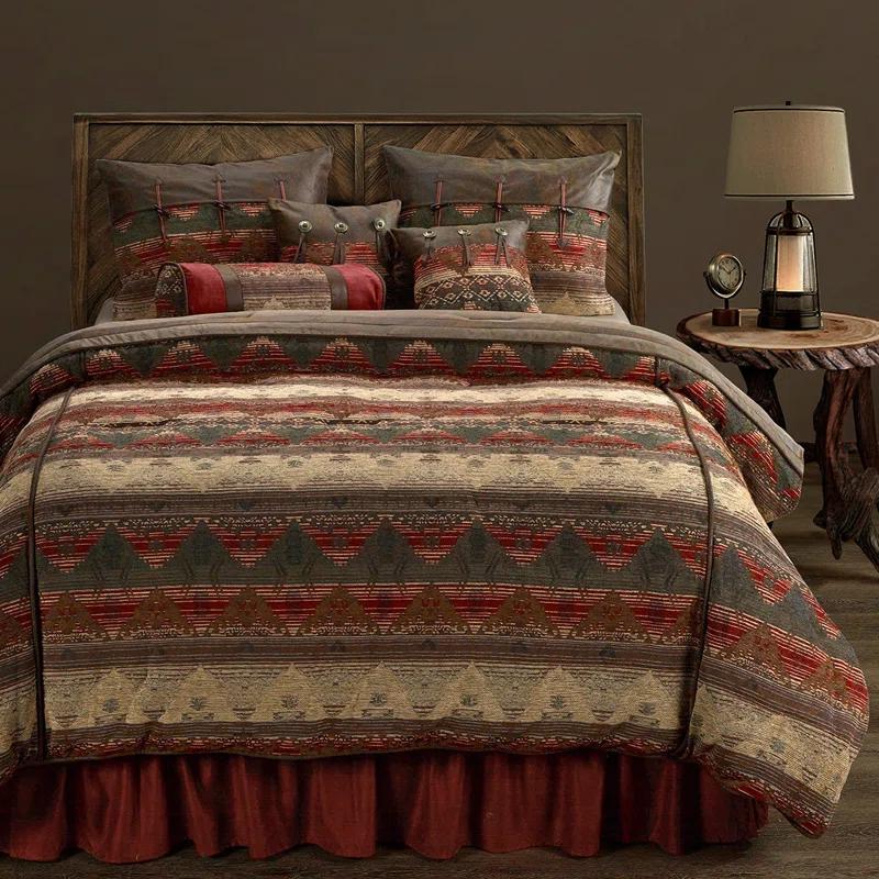 Paseo Road by HiEnd Accents Sierra Brown/Red/Tan Aztec Print Western Rustic Comforter Set