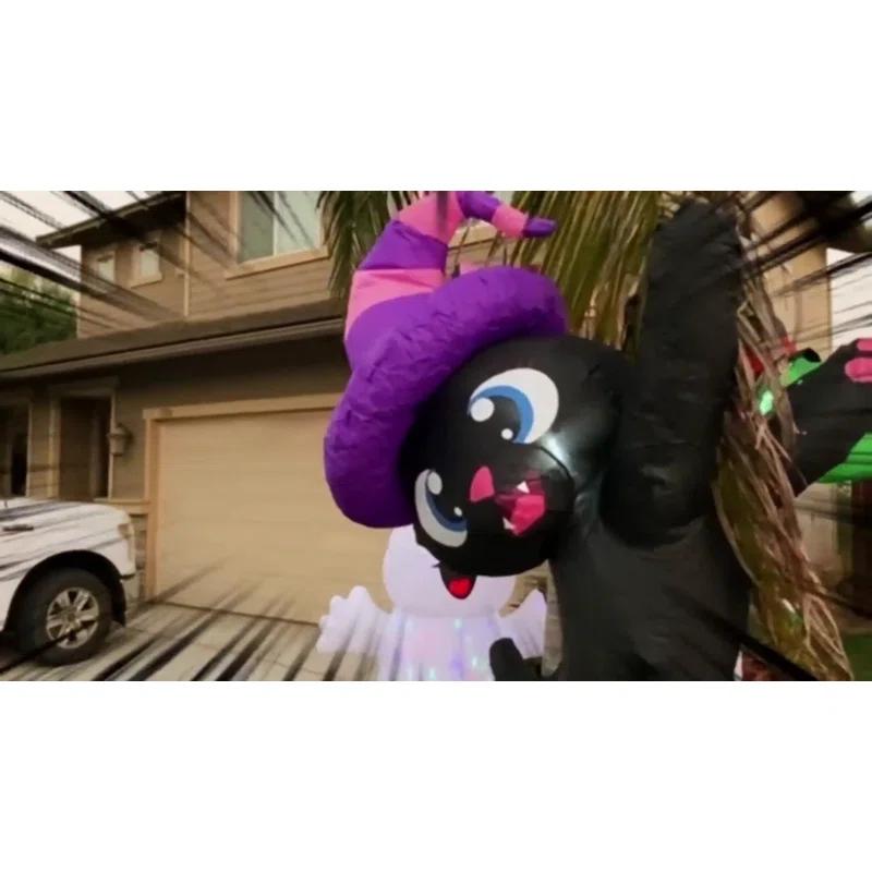 GOOSH Halloween Inflatable 4.9 FT Hanging Black Cat Blow Up Hanging Halloween Decorations with LED Lights