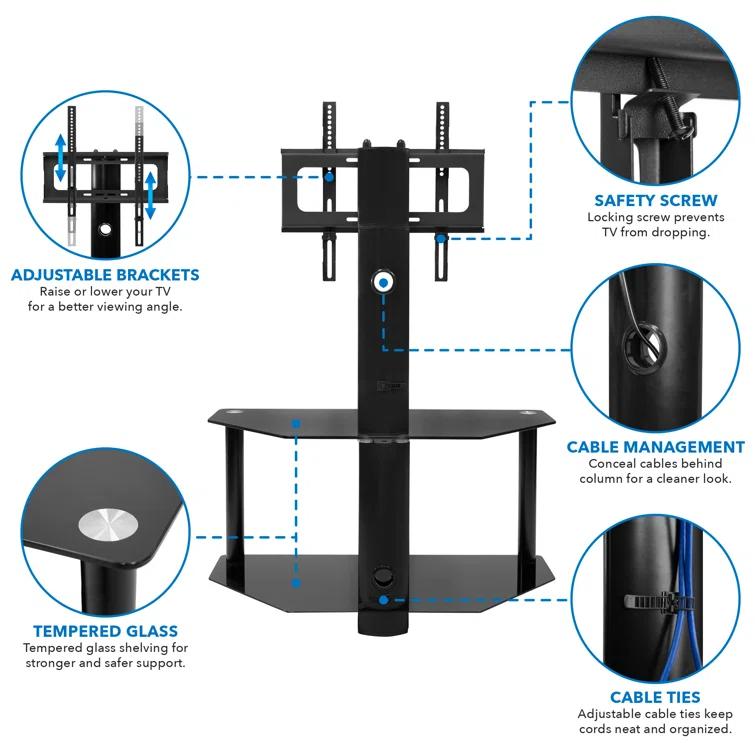 Mount-it Mount-It! Height Adjustable Floor TV Stand with Mount and Tempered Glass Shelves | Fits 32 - 55 in.