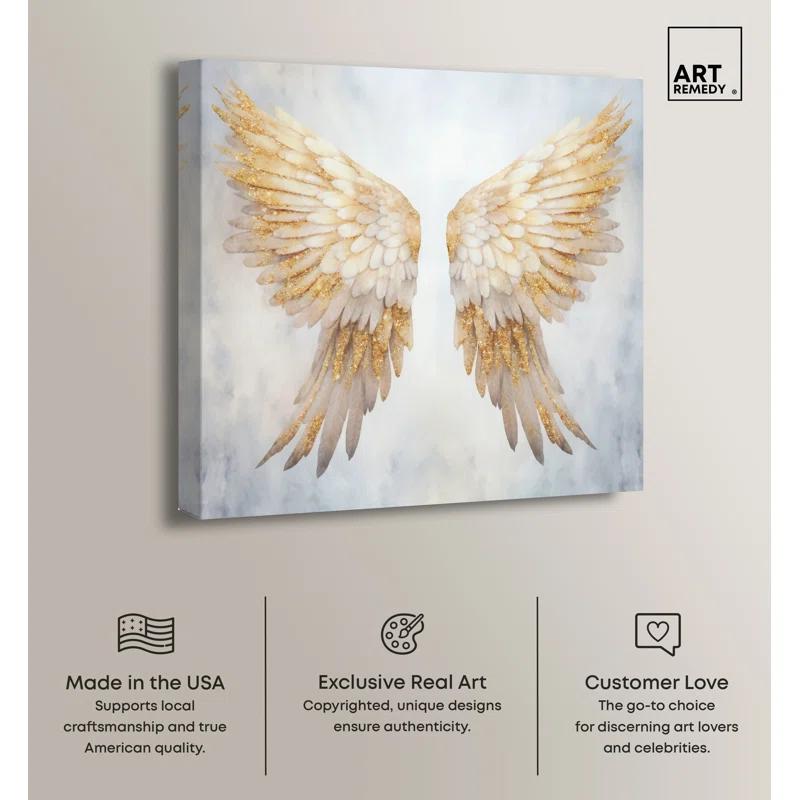Art Remedy Elegant Angel Wings Canvas Elegant White Gold Wall Art by Art Remedy