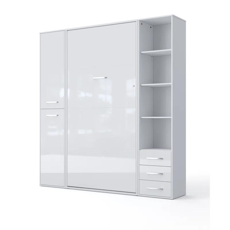 European Twin Size White Wall Bed with 3 Storage Drawers