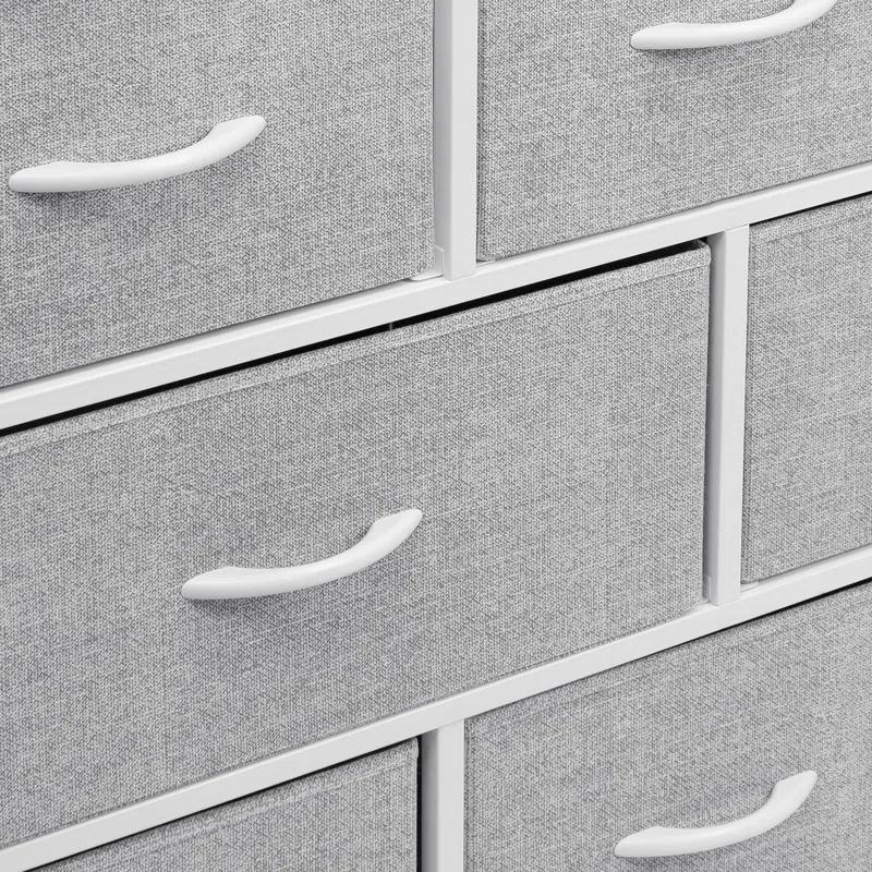 Sorbus Sorbus 8 Drawers Wide Dresser with Steel Frame, Wood Top, and Fabric Bins in White