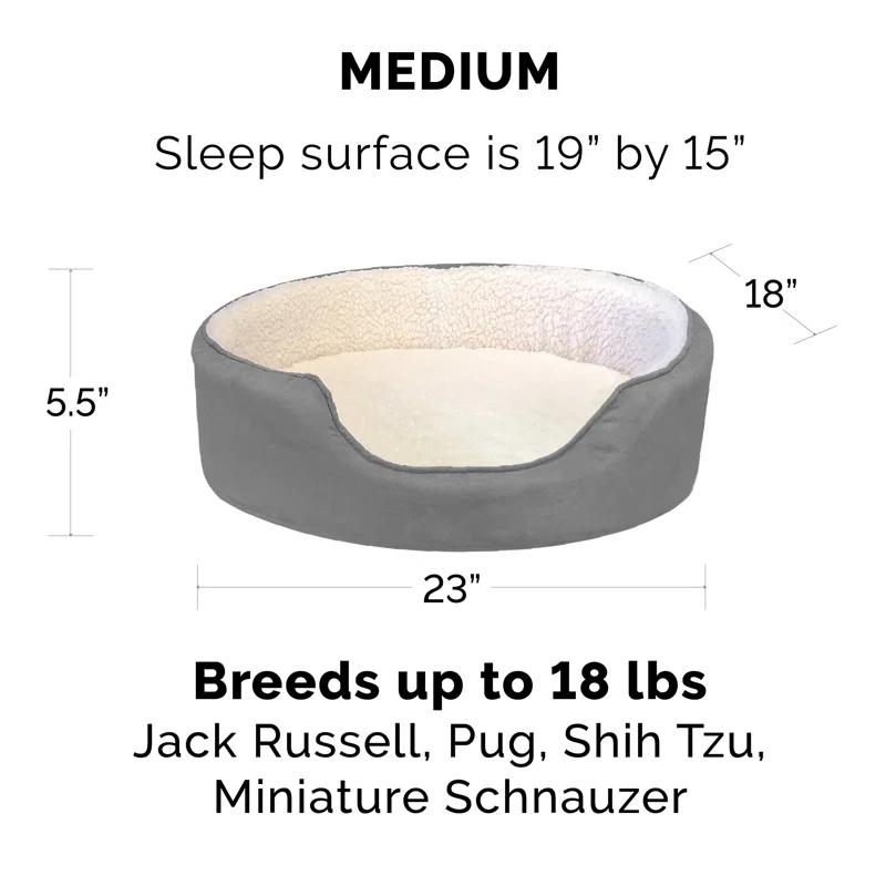 FurHaven Faux Sherpa & Suede Oval Dog Bed