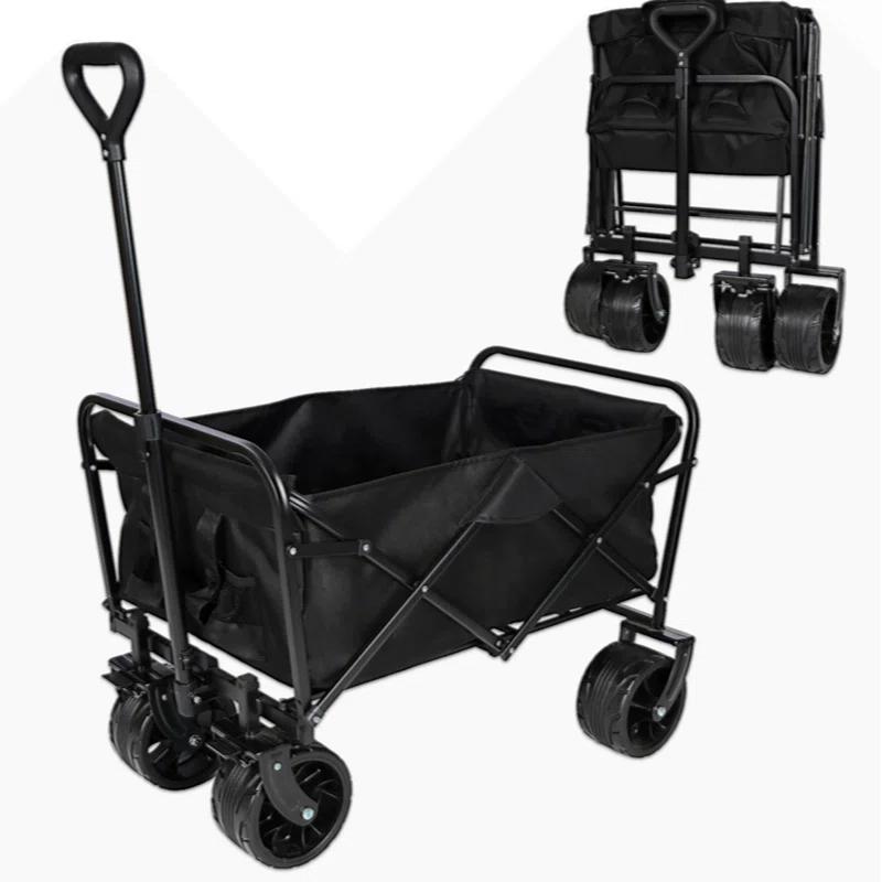GZMWON 100L Collapsible Folding Beach Wagon Cart With 220Lbs Large Capacity, Wagons Carts Heavy Duty Foldable With Big Wheels  Sand, Garden