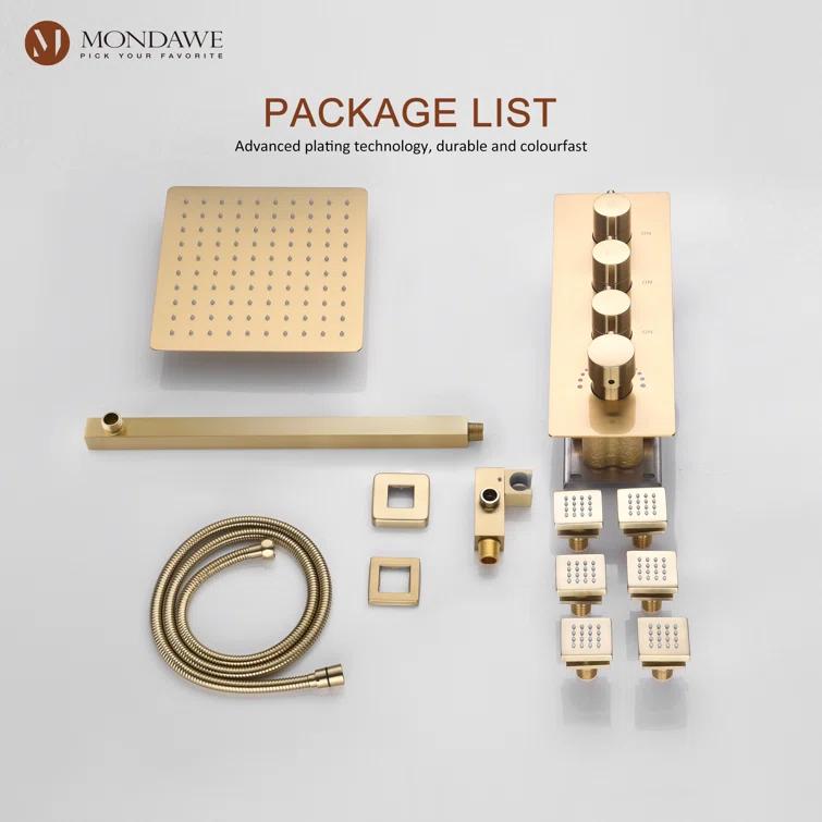 mondawe Herathena 3 Functions Wall Mounted Luxury Shower System with 6 Body Jets (Rough-in Valve Included) WF6310-12BG-WM