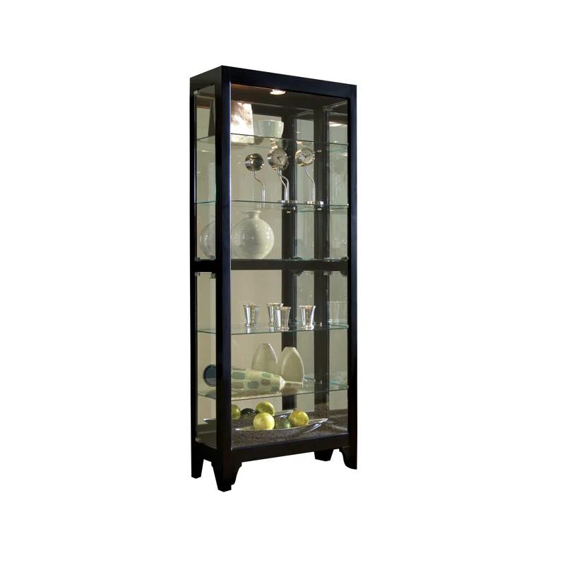 Greyleigh™ Flagg Lighted Gallery Style 5 Shelf Curio Cabinet in Onyx Black