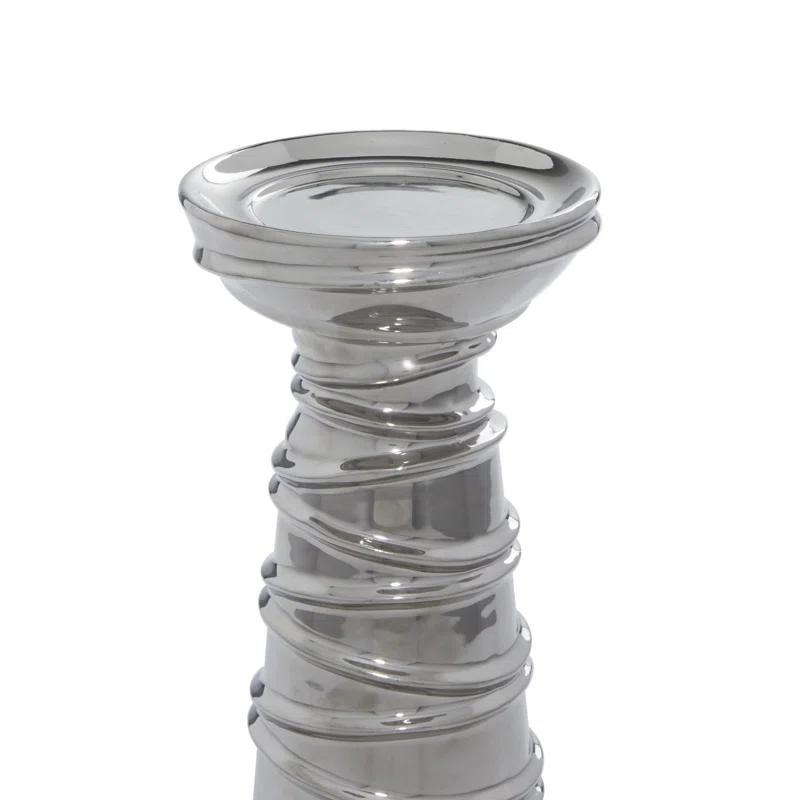 Mercer41 Ceramic Abstract Wrapped Decorative Silver Candle Holder Set