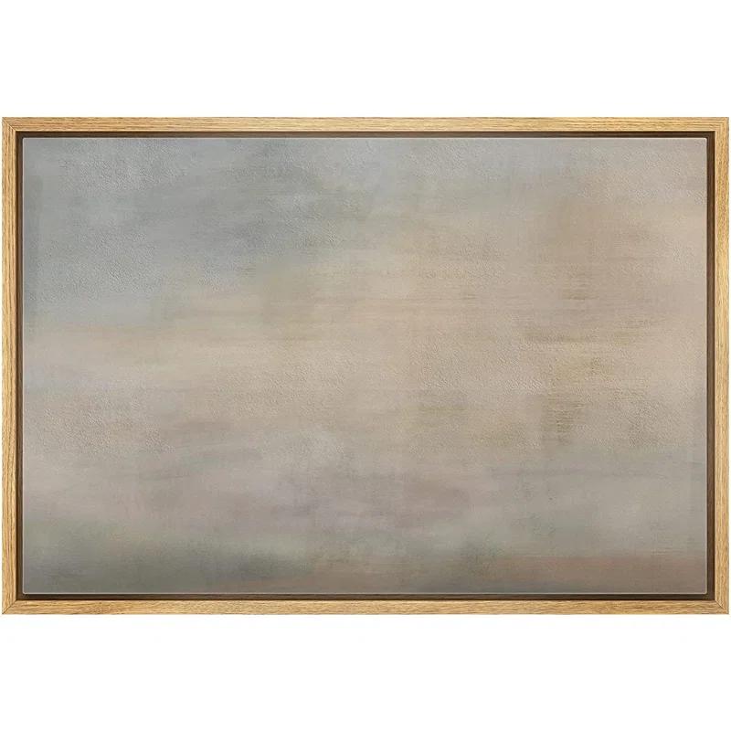 SIGNLEADER " SIGNLEADER Framed Canvas Print Wall Art Pastel Grunge Brown Sky Landscape Abstract Shapes Illustrations Modern Art Decorative Minimal Relax/Calm For Living Room, Bedroom, Office "