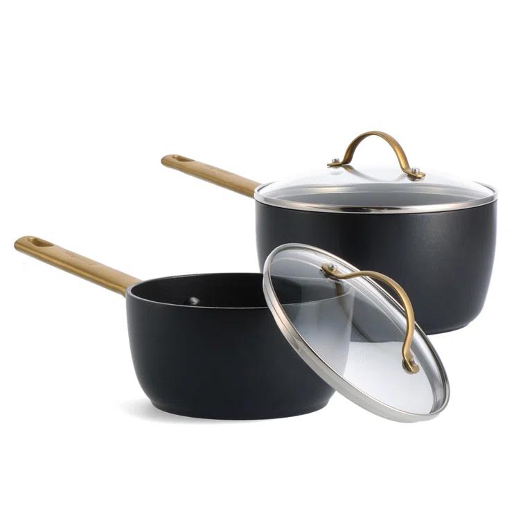 GreenPan GreenPan Reserve Black Healthy Ceramic Nonstick Saucepan Set with Lids, 1.5qt and 3qt