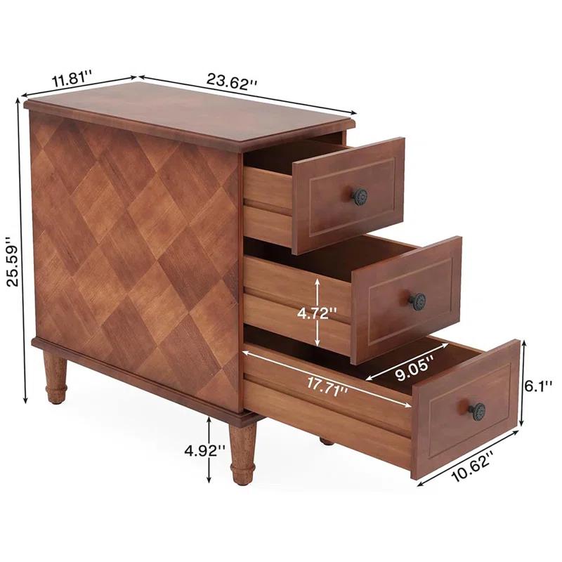 Hokku Designs Solid Wood End Table, Fully Assembled Narrow Side Table With Drawers, Pre-Assembled Nightstand Slim Bedside Table For Small Spaces, Living Room, Bedroom, Brown