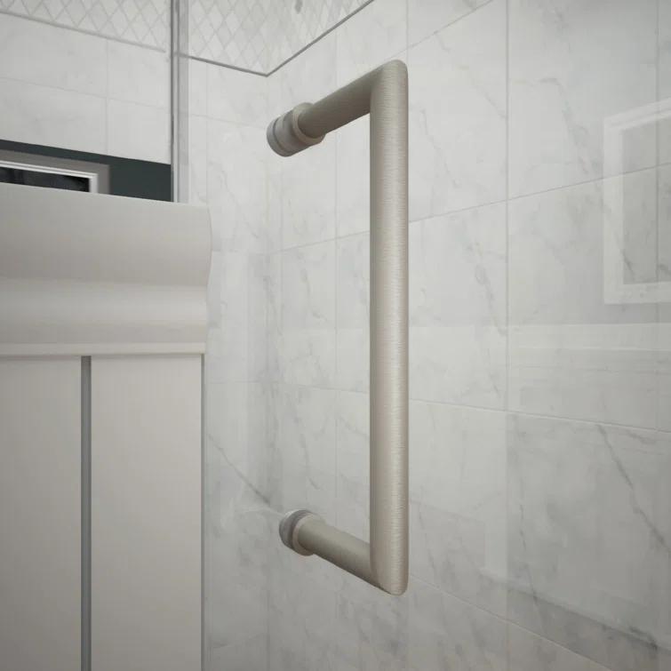 Unidoor Frameless Hinged Shower Door with Glass Shelves