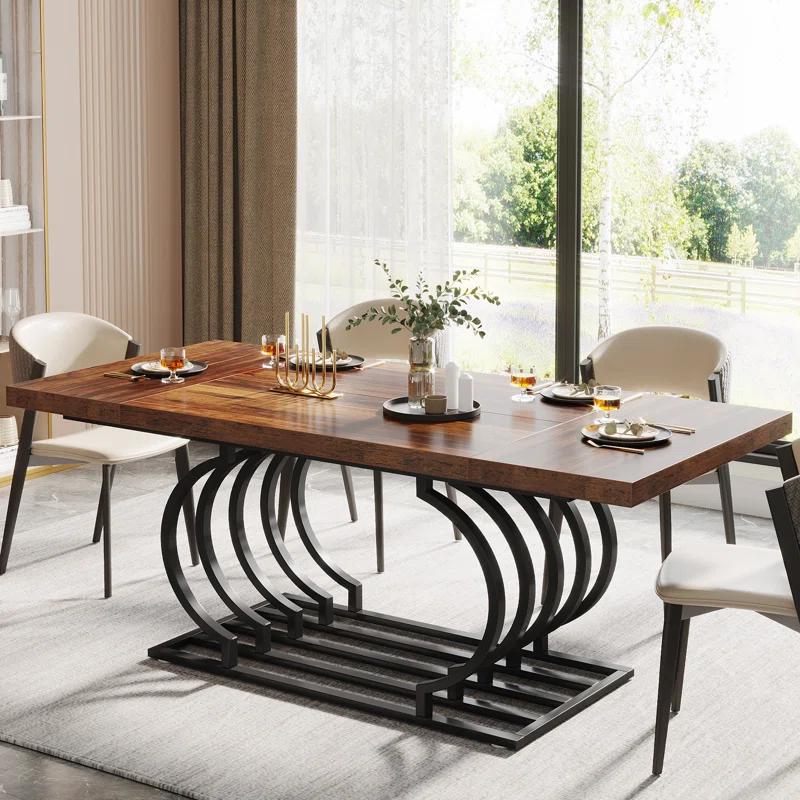 Everly Quinn Hausner 63" Dining Table, Faux Marble Top