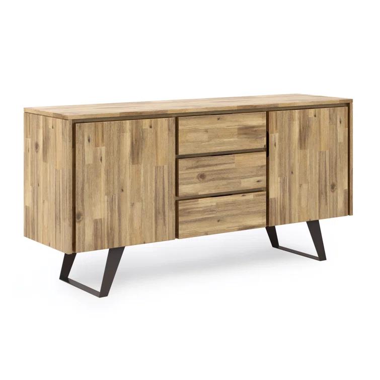 Simpli Home Lowry 60"W Solid Wood Modern Industrial 2-Door Sideboard Buffet with 3 Center Drawers