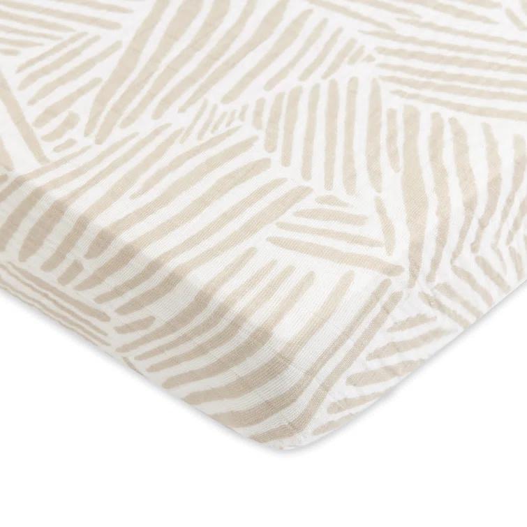Oat Stripe Mini Crib Sheet In Muslin Cotton