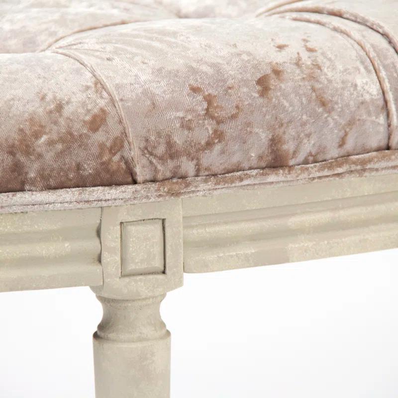 Champagne Velvet Demilune Bench with Distressed Cream Turned Legs