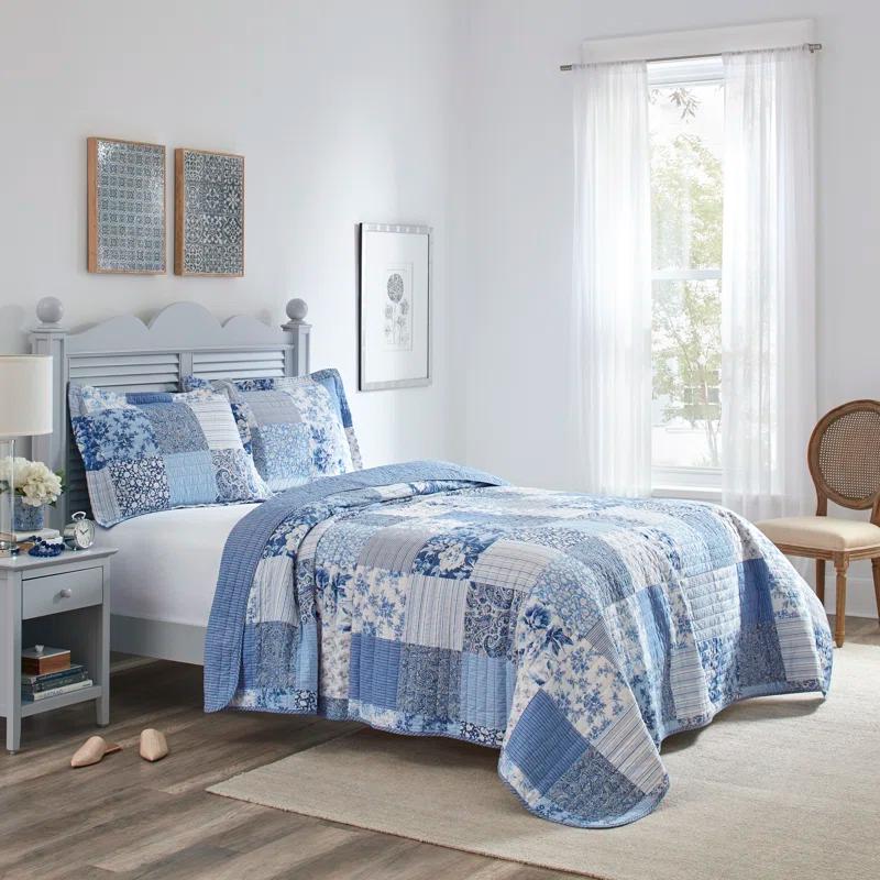 Laura Ashley Laura Ashley Paisley Patchwork Cotton Reversible Blue Quilt Set