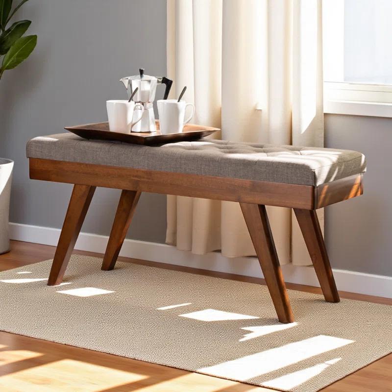 Corrigan Studio® Ismail Upholstered Wood Dining Bench in Light Gray Fabric, 17.57" H X 41.18" W X 15.14" D