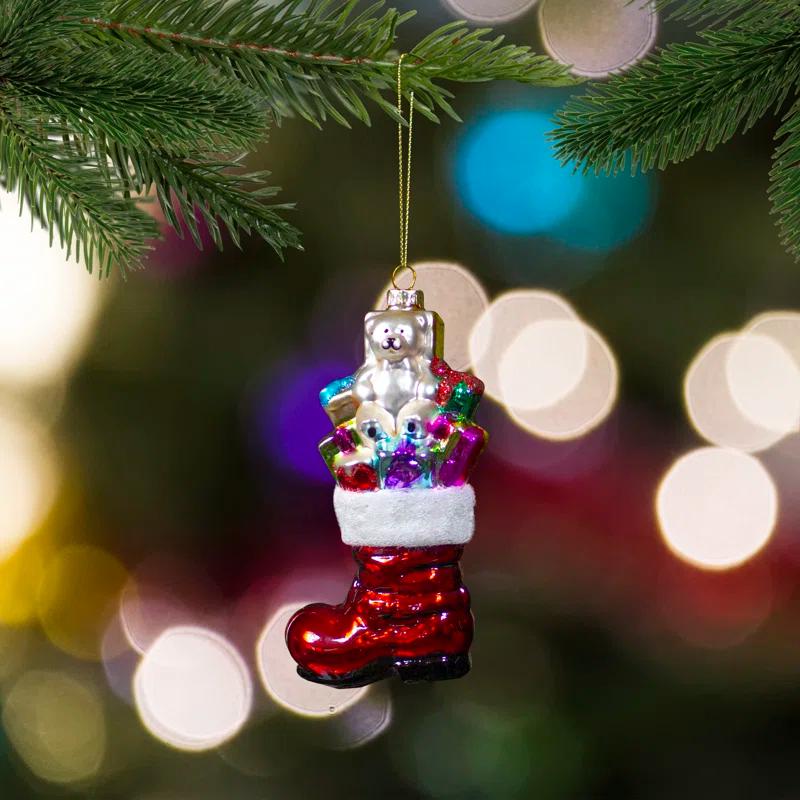 Northlight Seasonal 5" Shiny Red Present Filled Stocking Hanging Glass Christmas Ornament