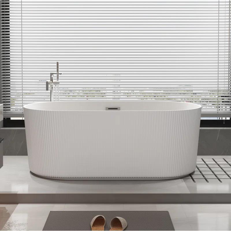 KDK HOME 67 in Freestanding Bathtub Acrylic Deep Soaking Tubs with Overflow