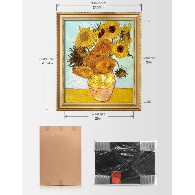 Vault W Artwork Sunflowers by Vincent Van Gogh, Classic Art Giclee Canvas Print, Framed Wall Art for Living Rooms, Bedrooms, and Offices