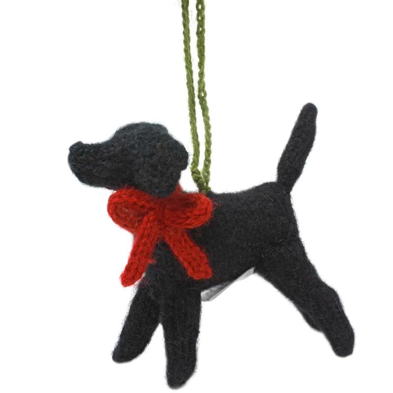Arcadia Home Snowflakes Black Lab Dog Hand Knit Christmas Ornament
