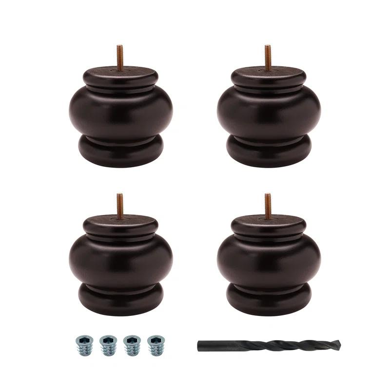 Architectural Products by Outwater L.L.C. 4 in x 4-7/8 in Stained Solid Hardwood Round Bun Foot (Set of 4)