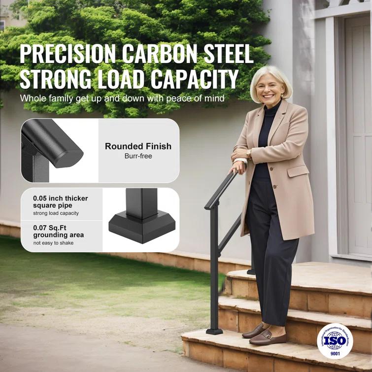 VEVOR 2-3 Handrails for Outdoor for Seniors Porch Deck Black Square Tube Steel