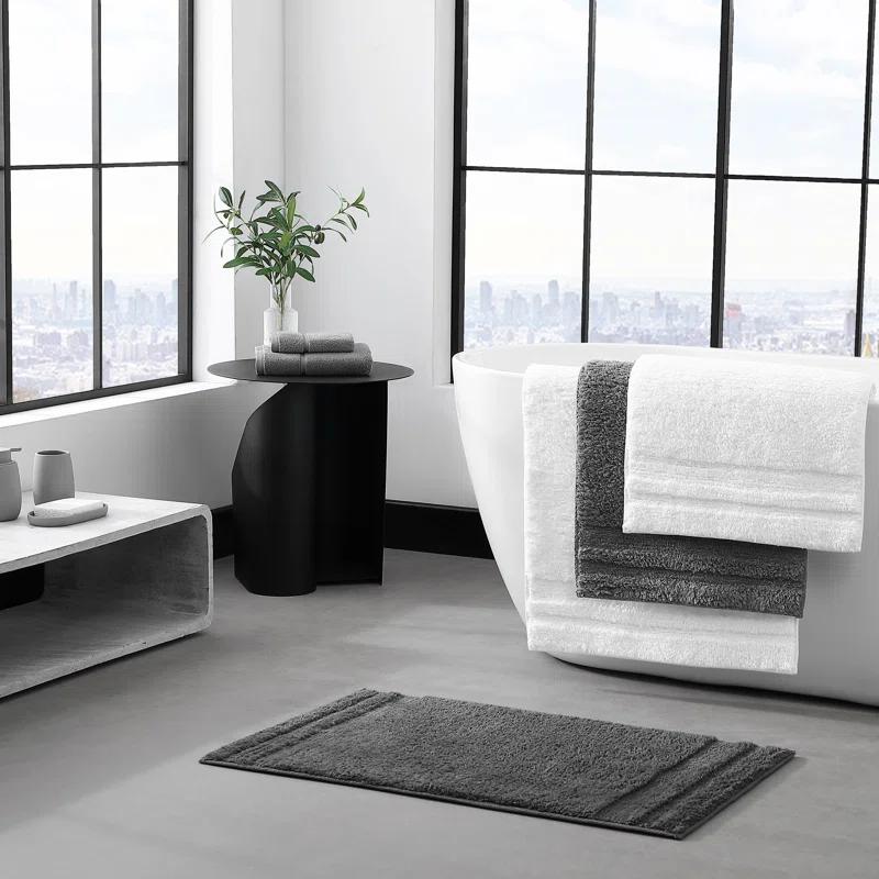Vera Wang Eden Plush Pile Solid Reversible Cotton White 2 Piece Bath Rug Set