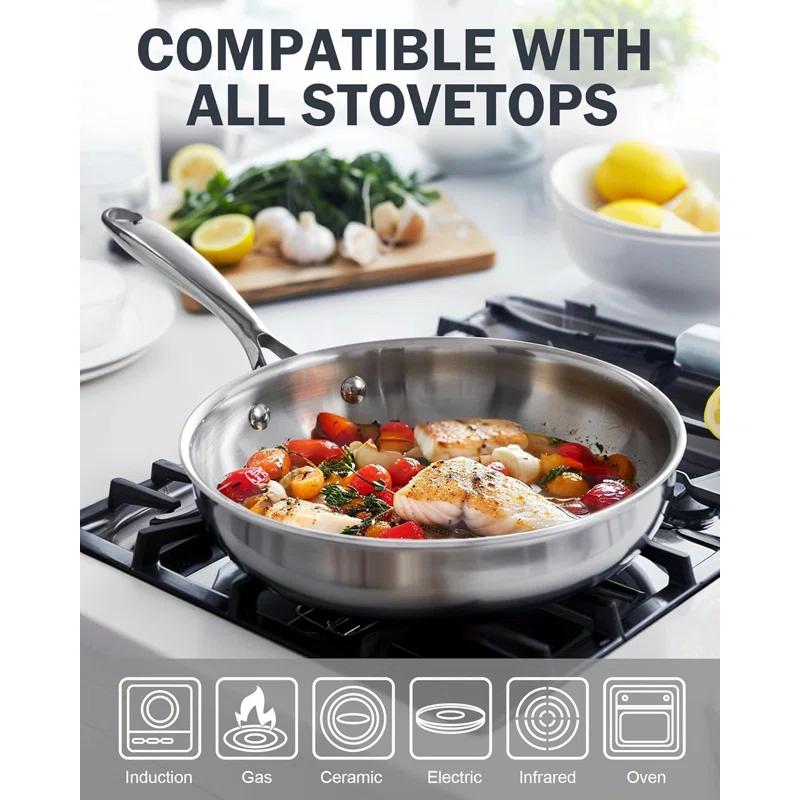 Cooks Standard Cooks Standard Stainless Steel Frying Pan With Lid, 12-inch Multi-ply Clad Wok Stir Fry Pan, Kitchen Skillet, Silver