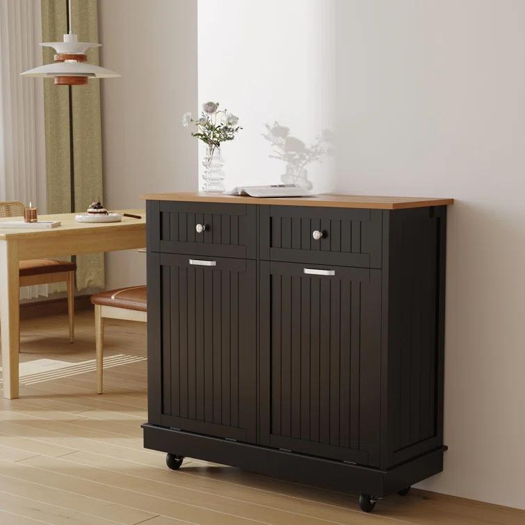 Betterhood Havant Double Tilt Out Trash Cabinet 20 Gallons Wooden Free Standing(Not include trash can)